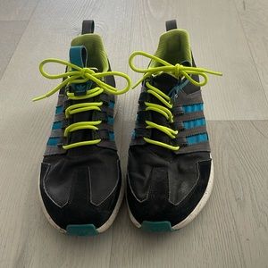 Used men’s adidas sneakers black blue and green size 10